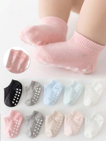 5 pares de calcetines para bebé con diseño de corazón antideslizante de silicona, aptos para uso diario, de 0 a 5 años