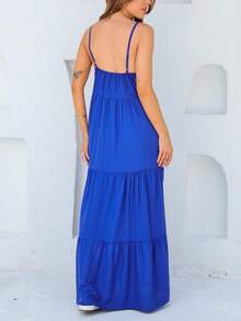 Women's Long Viscose Dress With Adjustable Straps - 寶藍色 - 查看 2