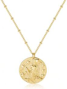 Zodiac Coin Embossed Choker Necklace Disc 12 Astrology Horoscope 14K Gold Plated Round Pendant Personalized Necklace Women Men - H 處女座(8月23日至9月22日) - 查看 7
