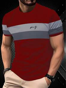 Camiseta de rayas de moda para hombres de talla grande, minimalista y transpirable de manga corta para talla grande - Multicolor 3 - Ver 7