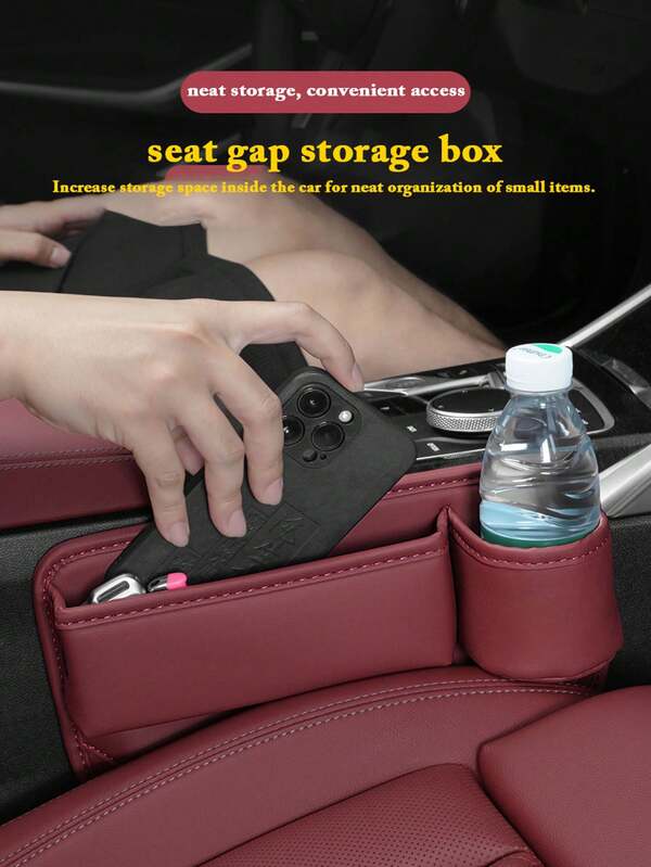 1pc Car Seat Crevice Storage Box, Interior Accessories Organizer Pouch With Cup Holder