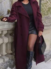 DEEKA Autumn/Winter New Women's Fashion Classic Double-Breasted Trench Coat, Burgundy Wool Coat - Burgundy - View 8