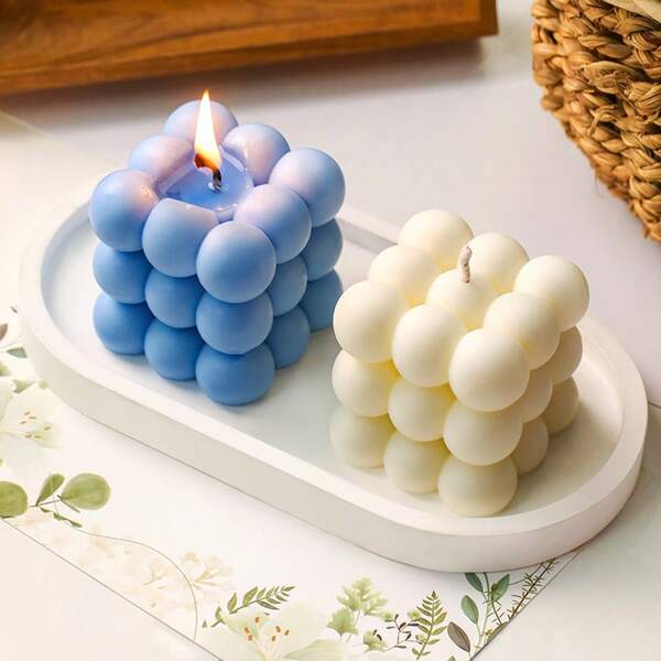 1 pieza Vela perfumada de cera de soja, vela con forma de cubo de globo, aroma a lavanda, disponible en blanco/azul/rosa/morado, adecuada para graduación, Día de San Valentín, regalos para amigos, maestros, cumpleaños, recuerdos de boda, decoración de hogar con fragancia