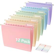 Plastic Hanging File Folders, Letter Size, 12 Pack Pastel Hanging Folders, With Insertable 1/5-Cut Tabs For Filing Cabinets2025 - 1 - 查看 1