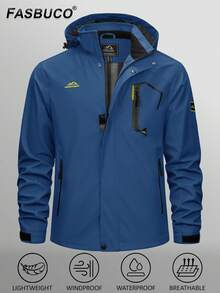 Men's Hooded Raincoat Waterproof Outdoor Hiking Jacket Casual Work Coat Outerwear - 牛仔藍 - 查看 1