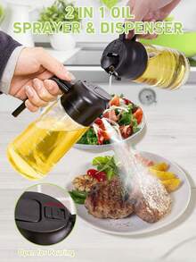 16oz Olive Oil Dispenser For Kitchen - 2 In 1 Olive Oil Dispenser And Oil Sprayer - Olive Oil Dispenser Bottle -2 In 1 Oil Dispenser & Oil Sprayer For Cooking - 16oz Oil Dispenser For Kitchen, 470ml Olive Oil Dispenser Bottle For Kitchen, Barbecue, Salad.Christmas Stuff. - 黑色 - 查看 3