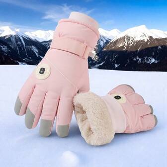 1 双男女通用冬季滑雪手套，加厚保暖内衬保暖手套，触摸屏手指，防风防水防滑户外运动手套，多种尺寸可选