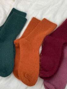 2 Pairs Women's Wool Socks Autumn Winter Thickened Mid-Tube Socks With Wool Warm Rabbit Hair Socks Winter Black Cashmere Stockings Christmas Gift - Mouldless - View 4