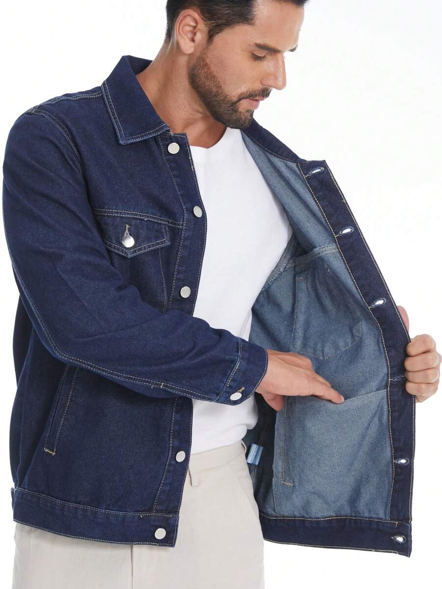 Men's Casual Denim Jacket With Single-Breasted Design, Suitable For Spring And Autumn Wear - Blue - View 1