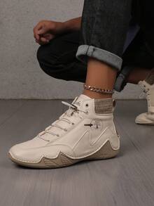 2025 年秋冬女士休闲一脚蹬踝靴，手工缝制，橡胶防滑外底，百搭时尚，适合所有季节 - 米色 - 查看 3