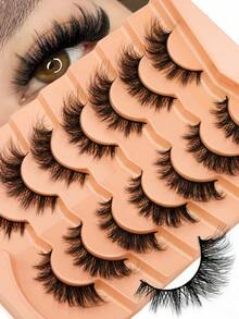7 Pairs Of Thick And Fluffy Eyelashes Eyelashes Artificial Mink Cosplay Cat Eye Shape Anime Tail Slender Strip Eyelashes Multi-Layered Natural Cross Thick False Eyelashes For Beautiful And Professional Curls, A Must-Have Makeup Item For Holiday Stage Parties, Create Charming Eye Makeup - lông mi mềm mại - Xem 2
