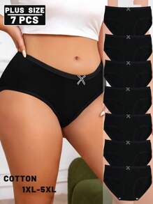 7件大码女式蝴蝶结透气黑色内裤舒适三角裤 - 黑色 - 查看 1