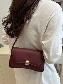 Ví đựng tiền xu kim loại thời trang mới dành cho nữ, túi xách da PU màu trơn - Màu Đỏ Sâu - Xem 6