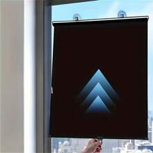 黑色遮阳帘，吸盘式安装，无需钻孔，使用方便，适用于汽车和家居窗户，隔热防晒，可自由拉伸，PVC材质，现代风格，适用于卧室及其他房间。