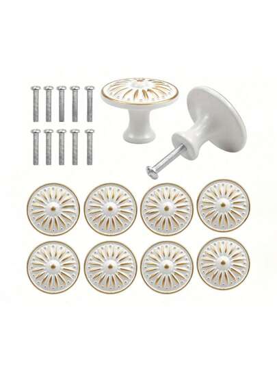 10pcs Vintage Ivory White Metal Cabinet Knobs - Oil Rubbed Finish, Single Hole Round - European Ivory White Handles, Classic Solid Wardrobe Drawer Pulls For Cabinets And Drawers, Fits 35mm Single Hole Vanity