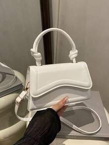 New Fashion Women's White Solid Color Pu Leather Square Handbag, Simple And Stylish Design, Suitable For Outdoor, Shoulder Bag With Removable And Adjustable Shoulder Strap - White - View 7