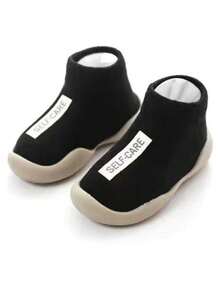 1 Pair Solid Color Anti-Slip Toddler Socks With Leather Sole, 0-4 Years Old