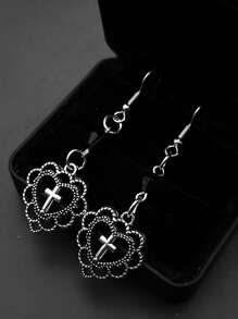 1雙歐美哥特式朋克風格鏤空黑暗的藝術首飾類搖滾十字吊墜耳環適合女士,日常穿著