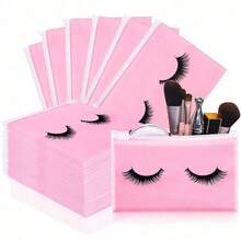 10pcs Eyelash Zipper Bags, Matte Self-Sealing Bags For Cosmetics Packaging, Jewelry Divider Bags, Dust-Proof Storage Bags, Cosmetic Travel Organizer Bags, Pink Gift Packaging Bags