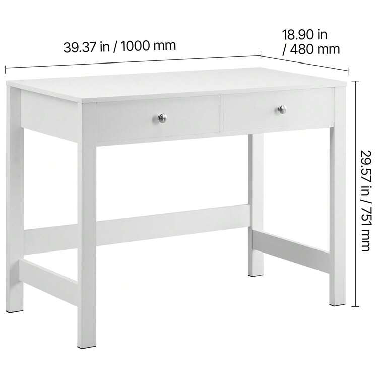 Small Desk With Drawers, Kids Desk For Bedroom, Modern Simple Study Table For Drawing, Reading, Writing, Rectangle MDF Furniture Study Storage Table For Home, Office, White - White - View 10