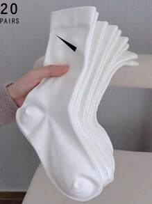 1/3/5/10/15/20 Pairs Women's Solid Color Oblique Stripe Comfortable Simple Style Postpartum Socks, Moisture-Wicking Mid-Calf Socks - White - View 12