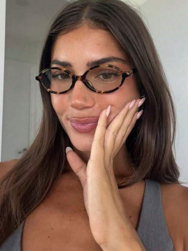 1 Pair Women's Designer 2025 Oval Transparent Lens Fashion Glasses, Suitable For Reading, Office, Dating, Party