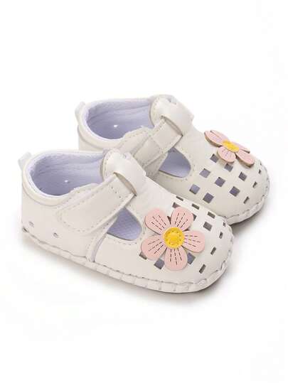 Atmungsaktive Sandalen mit süßer Blumendekoration für Kleinkinder, Gummisohle Babyschuhe für 0-1 Jahre alte Jungen & Mädchen