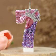 1pc Creative Digital Candle Crown Decoration Cake Decoration Candle, 0-9 Pink Purple Shining Digital Candle, Suitable For Birthday Cake, Large Festival Party