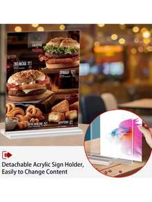 1/3pcs,4*6in,5*7in,A5 Size Transparent Acrylic Signage Display Stand Multipurpose Double-Sided Gold Frame Wedding Number Plate Table Flyer Menu Card Rack - Clear - View 7