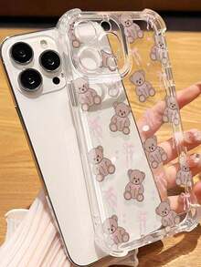 Fall Phone Case 1pc Cute Girl Style Bowknot Small Bear Full Screen Pattern Anti-Drop Transparent Soft Phone Case, Compatible With IPhone 11/12/13/14/15 Pro Max Waterproof Shockproof Scratch Resistant - Clear - View 2