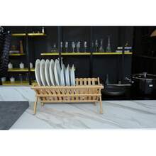 Escurreplatos de bambú, escurreplatos de bambú de 2 niveles, escurreplatos plegable y enrollable para encimera de cocina, escurreplatos de madera de Natural