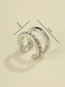 1pc Simple & Vintage Double Layered Rhinestone Inlaid C-Shaped Ear Clip, Suitable For Women's Daily Wear, Party And Festival - Silver - View 4