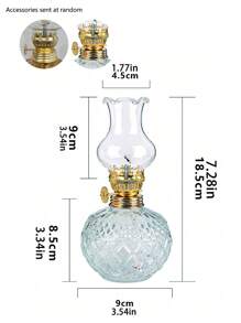 1 件乡村风格大号油灯老式玻璃煤油灯仿古油灯室内用应急照明飓风灯室（不含液体）