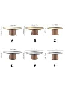 1个金属底座托盘，木纹，金/银色，简约现代风格，家用托盘，蛋糕架，甜点架，糖果碟，适用于万圣节、圣诞节、婚礼、派对、下午茶等场合 - 彩色 - 查看 2