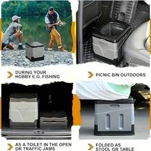 便携式折叠马桶带盖，多用途应急马桶，适用于自驾露营、划船、徒步旅行、户外旅行，不防水，无需用电，包含垃圾袋、手提袋、盒子、柜子、户外储物架、整理收纳盒、浴室用品、浴室工具 - 彩色 - 查看 3
