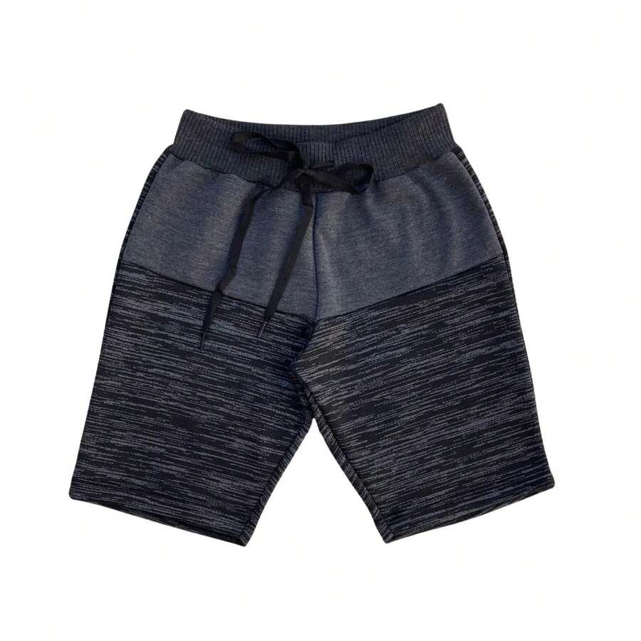 Bermuda Bicolor Shorts Infantil Masculina Moletom Moletinho Menino criança 02 a 12 anos - Chumbo - Visão 1