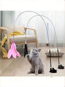 1pc Cat Teaser Wand Toy, Pet Artificial Feather Bell Replacement, Suitable For Cat Exercise And Entertainment, Handheld Teaser Wand With Replaceable Insect-Shaped Wand Heads - Multicolor - View 2