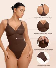 Feelingirl Summer Sling Sleeveless Shapewear Bodysuit For Women Tummy Trimmer Control Slimming Thong - 棕色 - 查看 3