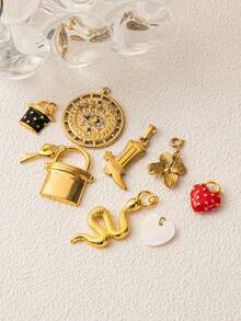 1pcINS Fashionable And Exquisite Cute And Simple Lucky Clover Pizza Butterfly Starfish Goldfish Boots Whale Tail DIY Pendant, Plated With 18K Gold, Not Easy To Oxidize, Suitable For Wives And Mothers To Freely Match. - Multicolor - View 6