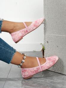 2025年秋季大码女式方头蕾丝拼接玫瑰户外休闲派对透气镂空平底乐福鞋，百搭，芭蕾平底鞋，玛丽珍鞋 - 漸層粉紅色 - 查看 3