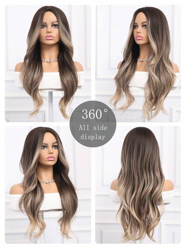 26 Inches Dark Brown Gradient Highlights Long Big Wavy Curls, Rose Lace, Suitable For Daily/Party/Holiday Wear - 漸層棕色 - 查看 7
