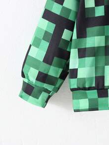 2pcs/Set Boys' Mosaic Plaid Print Long Sleeve Hoodie Sweatshirt + Mosaic Plaid Print Patchwork Solid Color Pants, Autumn/Winter - Green - View 5