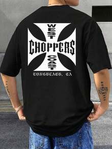 West Coast Choppers Tee  , Men's Double-Sided Printed Fashionable Casual Crew Neck 220gsm Pure Cotton T-Shirt(1 PC) - 黑色 - 查看 1