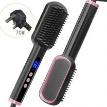 Negative Ions High Temperature Hair Straightener Brush, 2-In-1 Function As Comb & Hair Straightener, LCD Display Shows Temperature Range 100-230°C, 13 Adjustable Levels In 10°C Increments - 英規插(220-240V) - 查看 4