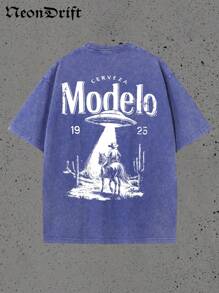 Y2K, Cool,UFO,Outdoor Sport,Modern Streets,Fashionable Pure Cotton Vintage Washed Men's T-Shirt, A Surprise Gift For Family And Friends, With Drooping Shoulder Sleeves And Round Neck,High-Quality Batik Cotton Retro Fashion Brand T-Shirt,A Certain Thickness Suitable For Summer T-Shirts, Holiday Gifts.