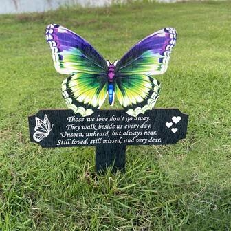 1pc Cemetery Memorial Plaque, Colorful Butterfly Waterproof Wooden Gravestone, Garden Memorial Stake Butterfly Grave Marker For Outdoor Yard Tomb Decoration, In Memory Of Loved Ones