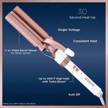 Conair Double Ceramic 3 Barrel Curling Iron, Hair Waver, Create Beachy Waves, Long-Lasting Natural Tight Waves For All Hair Lengths, White \/ Rose Gold - 杏色 - 查看 4