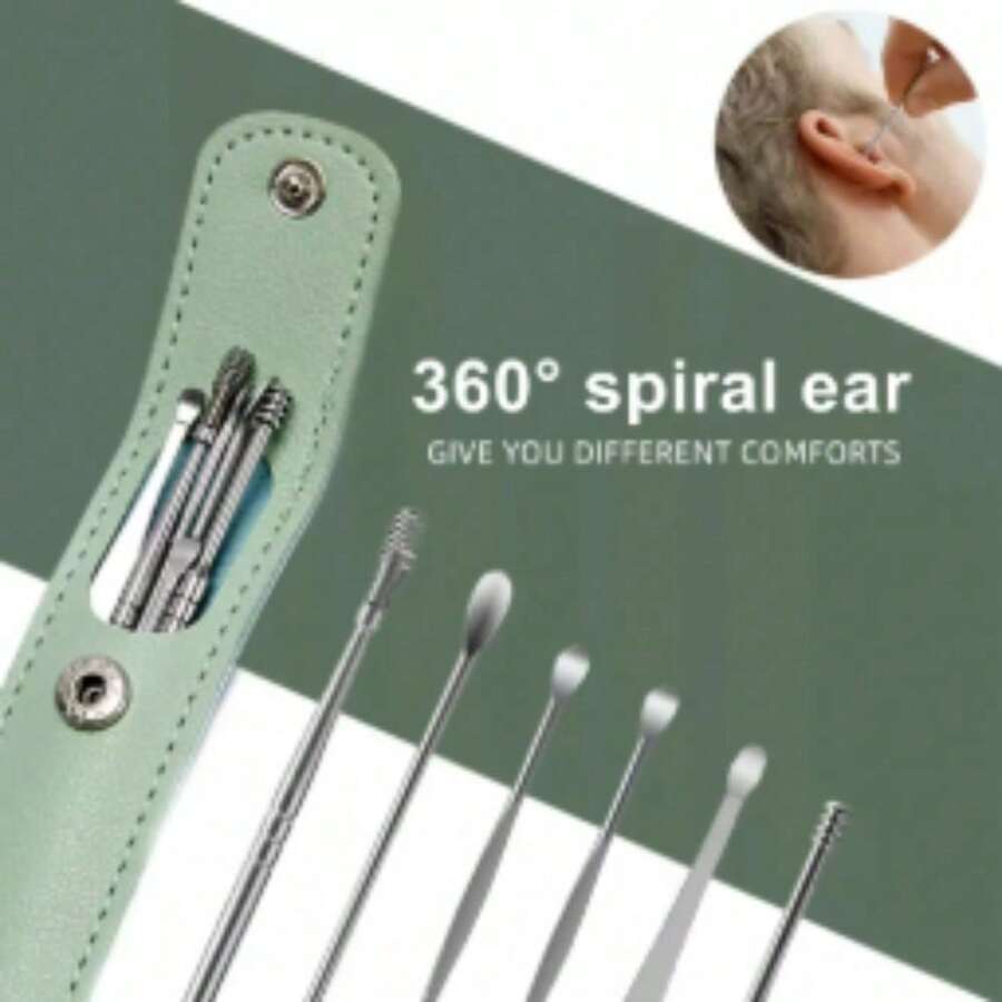 6-Piece Professional Ear Care Kit - Stainless Steel Spiral/Hook/Loop Cleaners & Portable Case | Medical-Grade Wax Removal Tools For Adults, Safe For Travel & Home (1PC) - Màu vàng - Xem 1