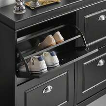 SoBuy Shoe Cabinet With 4 Flaps, Shoe Rack, Shoe Tipper With 8 Storage Compartments, Shoe Chest, Shoe Storage, White, BHT Approx. 105x82x24cm, FSR79-W - 黑色 - 查看 9