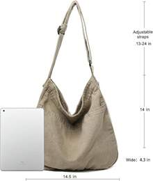 Bolsa de lona informal para mujeres y hombres, bolso mensajero tipo hobo para viaje y trabajo - 1-gris claro - Ver 5